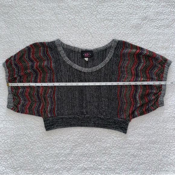 VTG crop sweater top grey red purple black Y2K made in USA scoop neck M - Picture 11 of 13